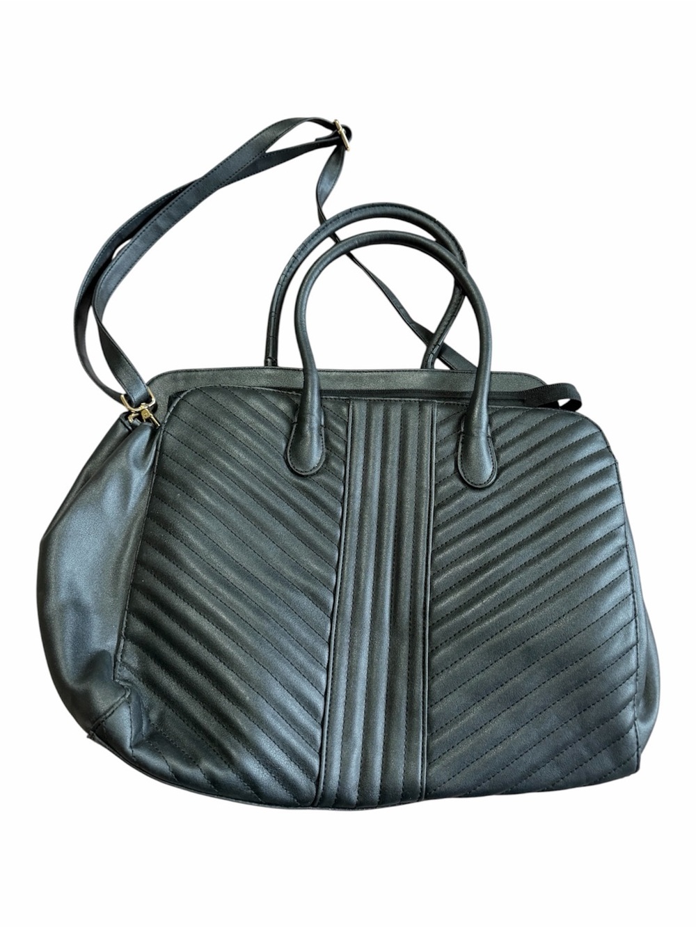Classic Black Quilted Women's Satchel Laptop Bag Divided Padded Work Briefcase